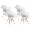 Fabulaxe Plastic DAW Shell Dining Arm Chair with Wooden Dowel Eiffel Legs, White, PK 4 QI003748.WT.4